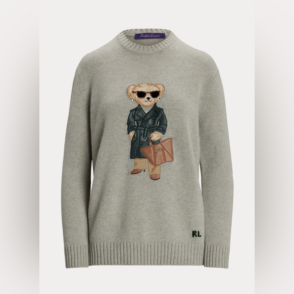 RALPH LAUREN COLLECTION RACING GREEN TRENCH POLO BEAR CASHMERE SWEATER